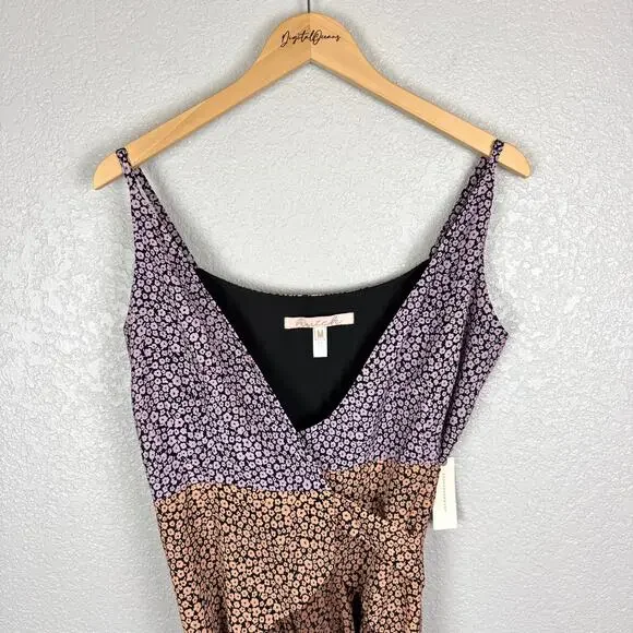 Hutch Anthropologie NWT Elma Floral High Low Contrast Wrap Midi Dress M Purple - Picture 4 of 15